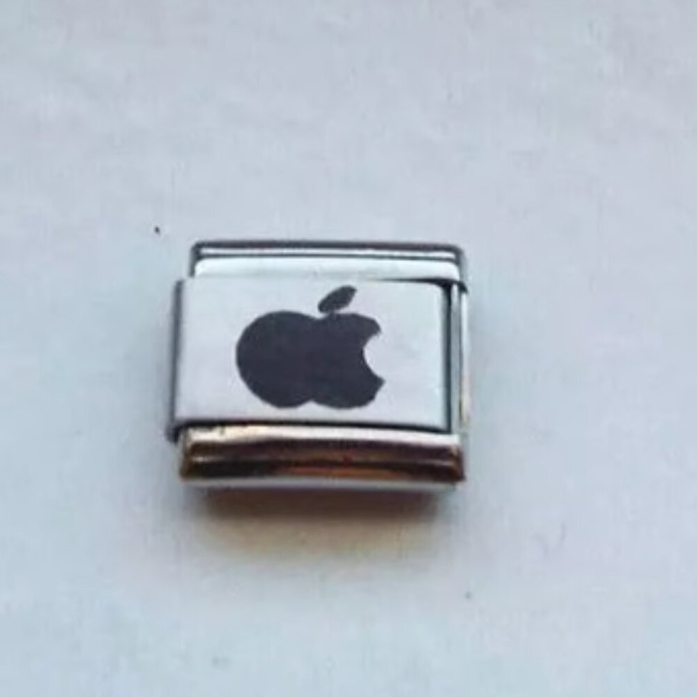 Apple with a bite laser 9mm stainless steel italian charm bracelet link new